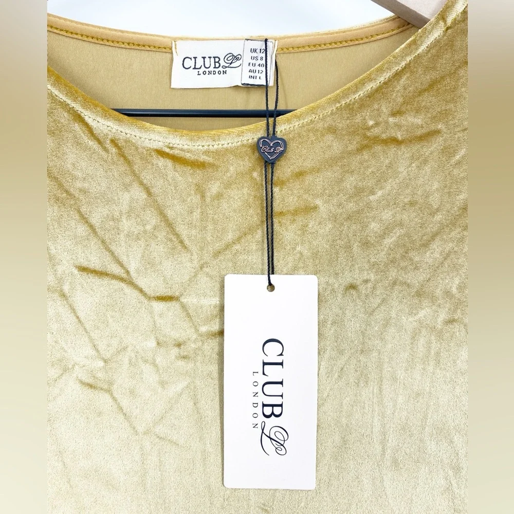 Club London NWT Gold Velvet Dress Sz 12 - Picture 5 of 6